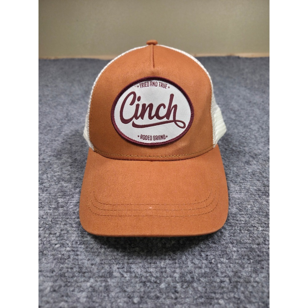 Cinch Trucker Hat Mens OSFA Orange White Rodeo Brand Patch Snapback Cap